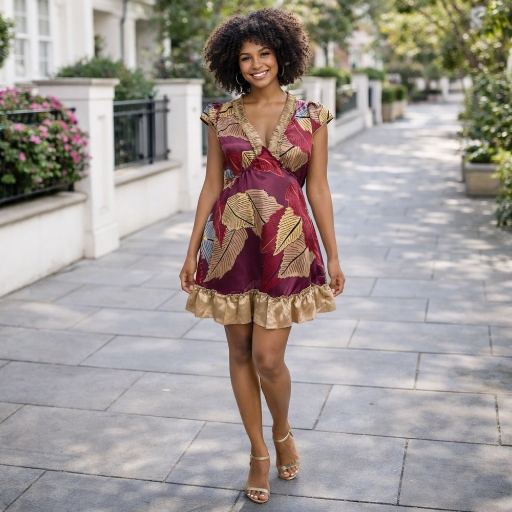 Angie Vintage Style Y2K Satin‎ Mini Dress Leaf Fairy Grunge Coquette Festival